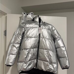 Express Shiny Silver Women’s Puffer Coat